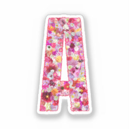 Pink Botanical Monogram Floral Letter A Initial Aufkleber