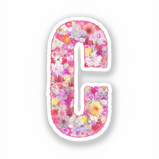 Pink Botanical Monogram Floral Letter C Initial Aufkleber (Vorderseite)