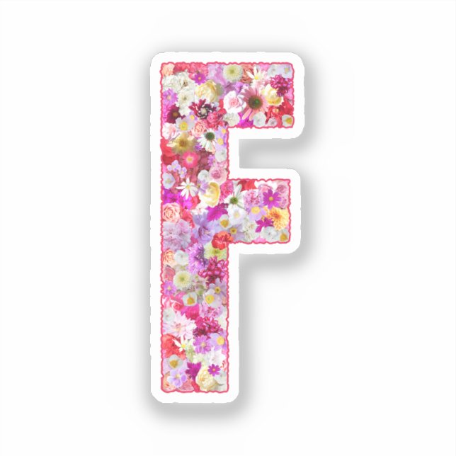 Pink Botanical Monogram Floral Letter F Initial Aufkleber (Vorderseite)