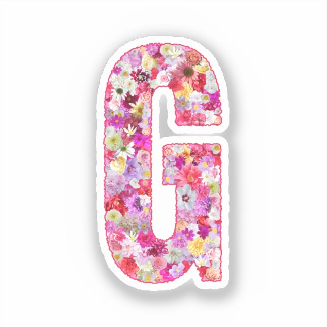Pink Botanical Monogram Floral Letter G Initial Aufkleber (Vorderseite)
