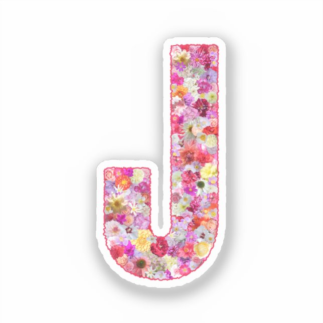 Pink Botanical Monogram Floral Letter J Initial Aufkleber (Vorderseite)