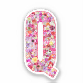 Pink Botanical Monogram Floral Letter Q Initial Aufkleber