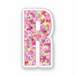 Pink Botanical Monogram Floral Letter R Initial Aufkleber