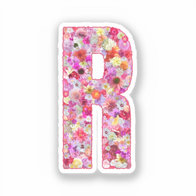 Pink Botanical Monogram Floral Letter R Initial Aufkleber (Vorderseite)