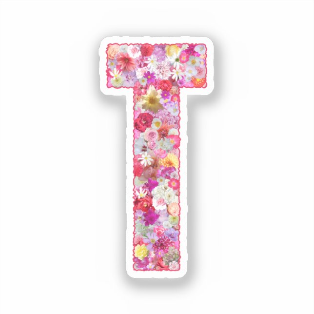 Pink Botanical Monogram Floral Letter T Initial Aufkleber (Vorderseite)