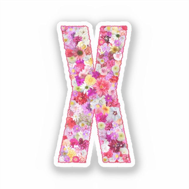 Pink Botanical Monogram Floral Letter X Initial Aufkleber (Vorderseite)