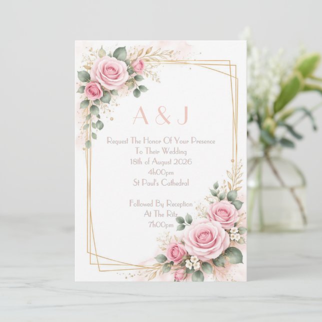 PINK BOTANICAL WEDDING INVITATION EINLADUNG (Stehend Vorderseite)