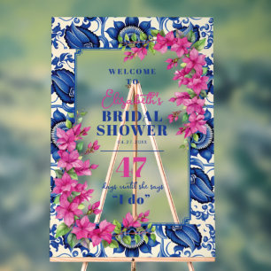 Pink Bougainvillea Blue Tile Brautparty Empfang Acrylschild