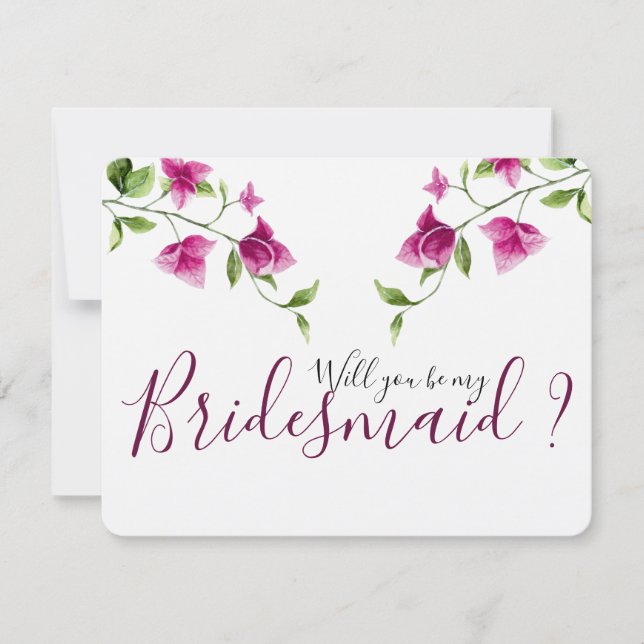 Pink Bougainvillea Blume Bridesmaid Einladung (Vorderseite)