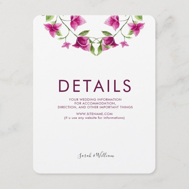 Pink Bougainvillea Blume Hochzeitskarte Begleitkarte (Vorderseite)