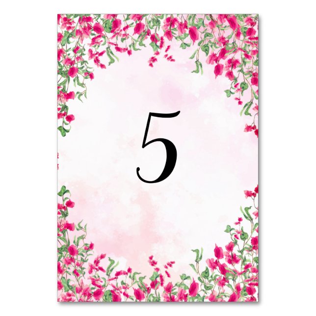 Pink Bougainvillea Tropical Forest Polterabend Tischnummer (Vorderseite)