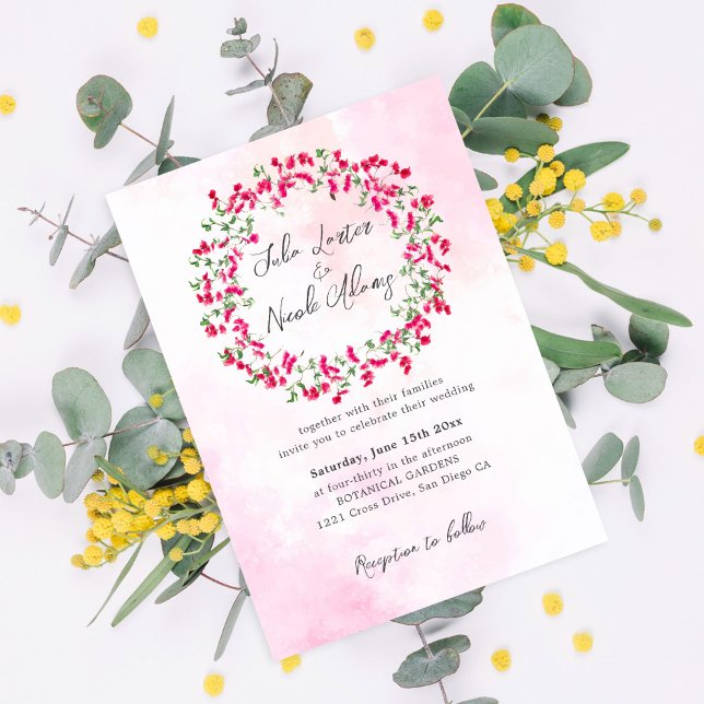 Pink Bougainvillea Tropical Forest Wreath Wedding Einladung (Von Creator hochgeladen)