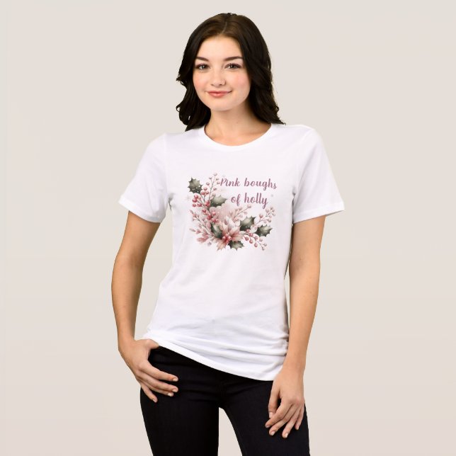 Pink Boughs of Holly Festive Tri-Blend Shirt (Vorderseite voll)
