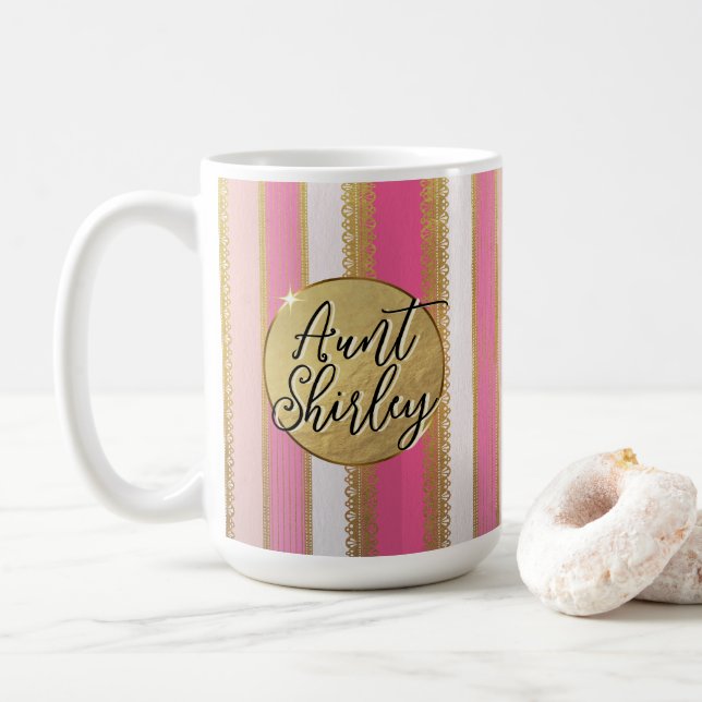 Pink Bougie Streifen Personalisiert Kaffee Tasse (Mit Donut)