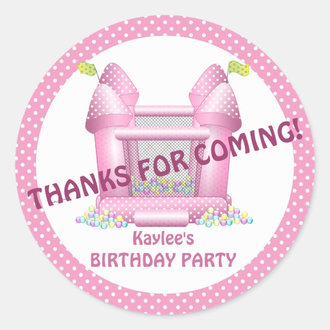 Pink Bouncy Bounce House Geburtstagskopf Sticker (Vorderseite)