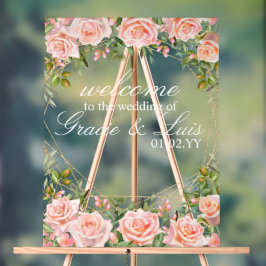 Pink Bouquet Botanical Florals Gold Wedding Acrylschild