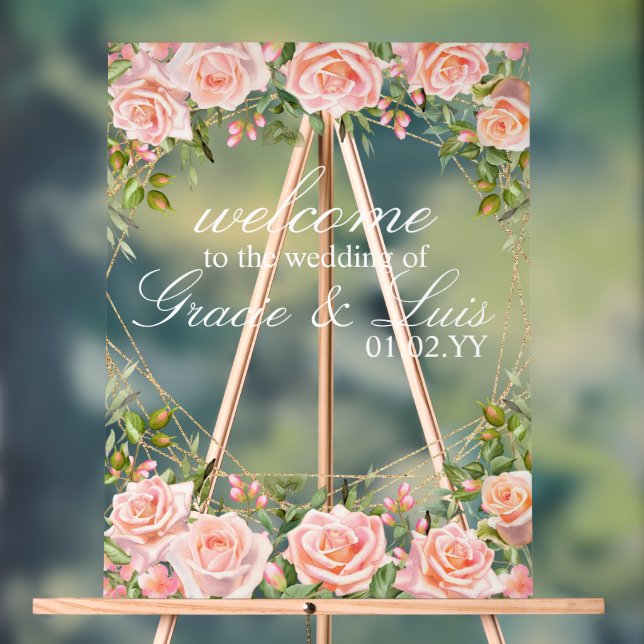 Pink Bouquet Botanical Florals Gold Wedding Acrylschild (Neutral)