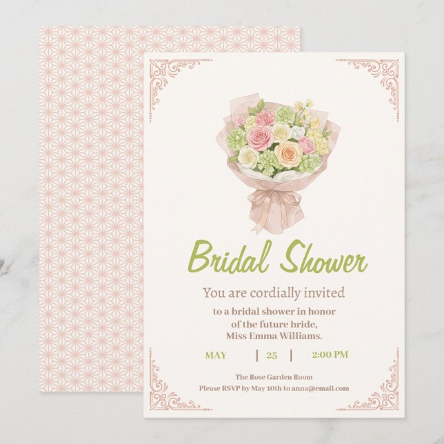 pink bouquet Bridal Shower Invite – Japanese  Einladung (Vorne/Hinten)