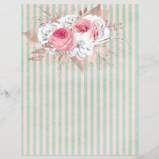 Pink Bouquet Stripes Scrapbook Papier (Vorderseite)