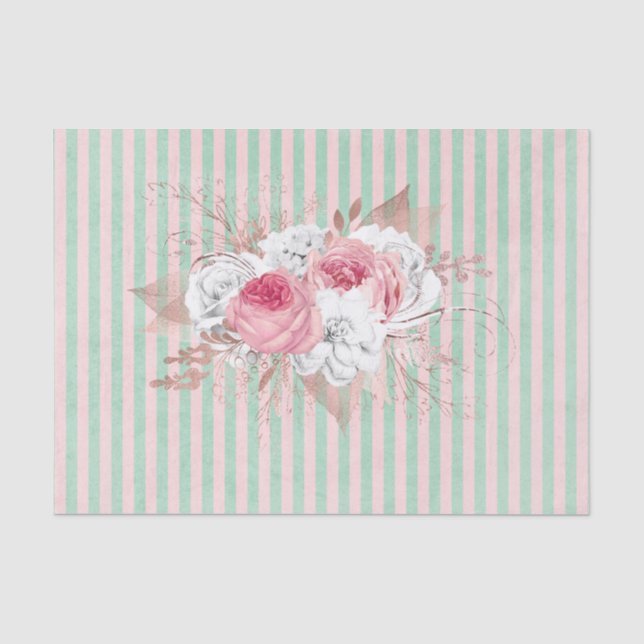 Pink Bouquet Stripes Tissue Paper Seidenpapier (Vorderseite)