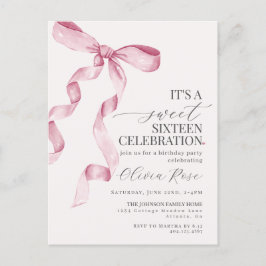 Pink Bow 16 . Geburtstag Geburtstagsparty Einladun Postkarte