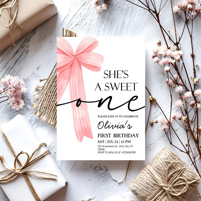 Pink Bow 1. Geburtstag Einladung (Von Creator hochgeladen)
