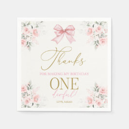 Pink Bow 1. Geburtstag Girl Napkins Serviette