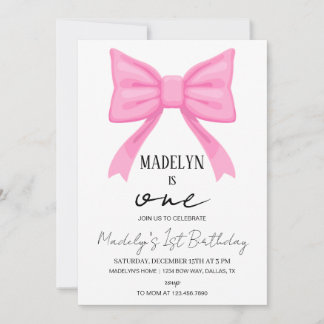 Pink Bow 1. Geburtstagsläden, rosa Coquet Einladung