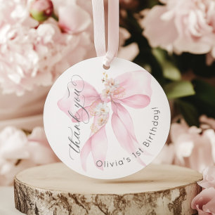 Pink Bow 1. Mädchen Geburtstag Vielen Dank Geschenkanhänger