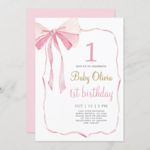 Pink Bow 1er anniversaire Invitation