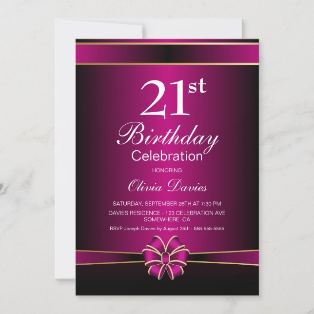 Pink Bow 21. Geburtstag Party Einladung (Vorderseite)