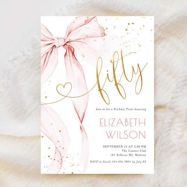 Pink Bow 50th Birthday Invitation Einladung (Von Creator hochgeladen)