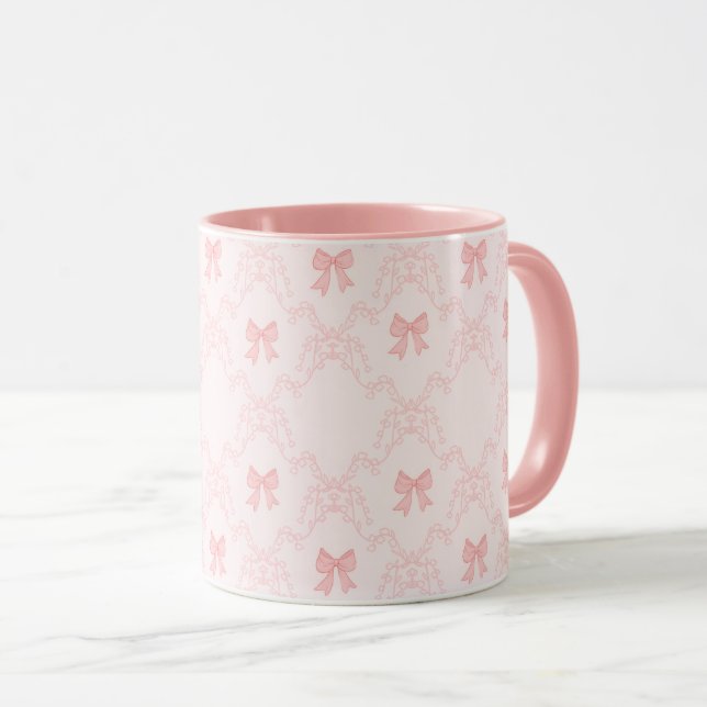 Pink Bow Aesthetic Notebook – Cute & Feminine Jour Tasse (VorderseiteRechts)