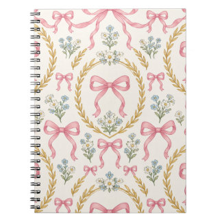 Pink Bow and Floral Wreath Wedding Pattern Notizblock
