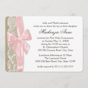 Pink Bow and Lace First Communation Einladung