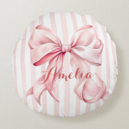 Pink Bow and Stripes Personalized Rundes Kissen