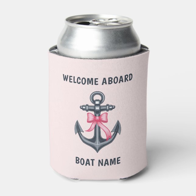 Pink Bow Anker Willkommen auf dem Schiff Name Coqu Dosenkühler (Kanne Vorderseite)