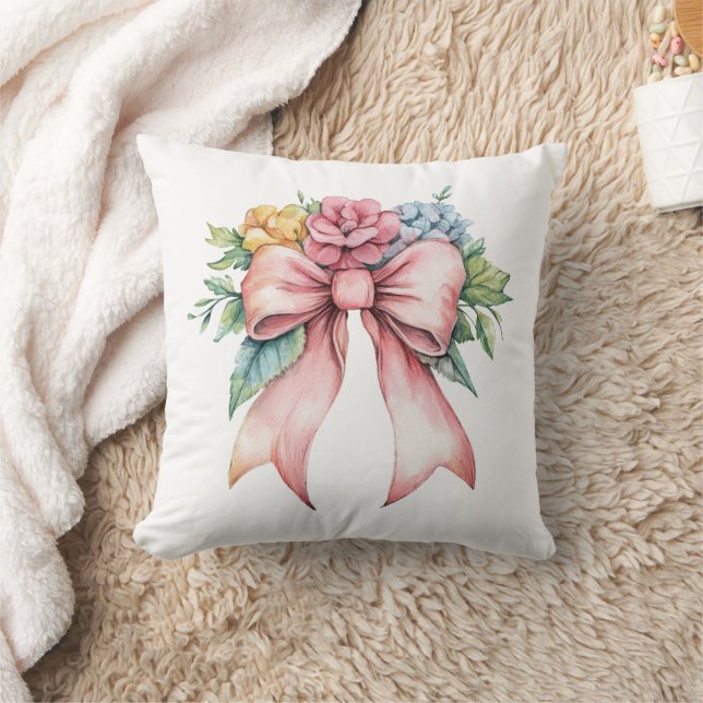 Pink Bow Aquarell Blume Kinderzimmer Schlafzimmer Kissen (Decke)