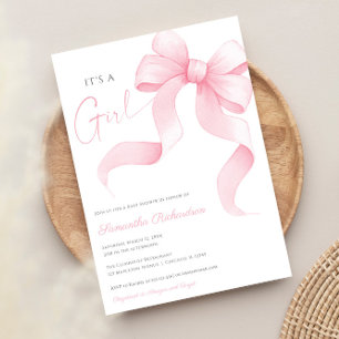 Pink Bow Aquarell Es ist eine kleine Babydusche Einladung