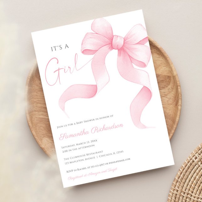 Pink Bow Aquarell Es ist eine kleine Babydusche Einladung (Von Creator hochgeladen)