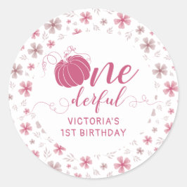 PINK BOW & ARCH FALL PUMPKIN FLOWERS BIRTHDAY RUNDER AUFKLEBER