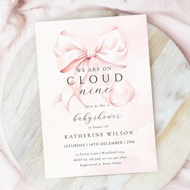 Pink Bow auf Cloud Nine Baby Dusche Einladung (Von Creator hochgeladen)