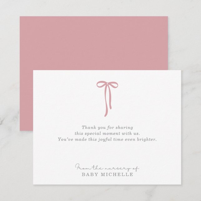 PINK Bow, aus dem Kinderzimmer der Textkarte Einladung (Vorne/Hinten)