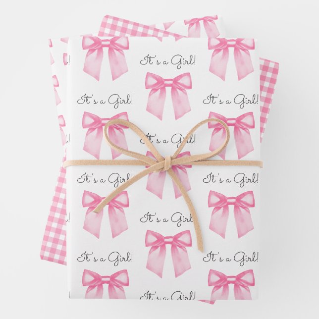 Pink Bow Baby Duschabziehpapier Geschenkpapier Set (Beispiel)
