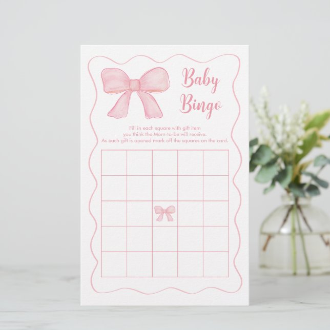 Pink Bow Baby Dusche Bingo Spiel (Stehend Vorderseite)