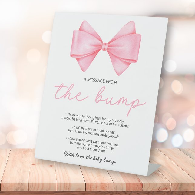Pink Bow Baby Dusche eine Nachricht aus dem Bump Sockelschild (Von Creator hochgeladen)