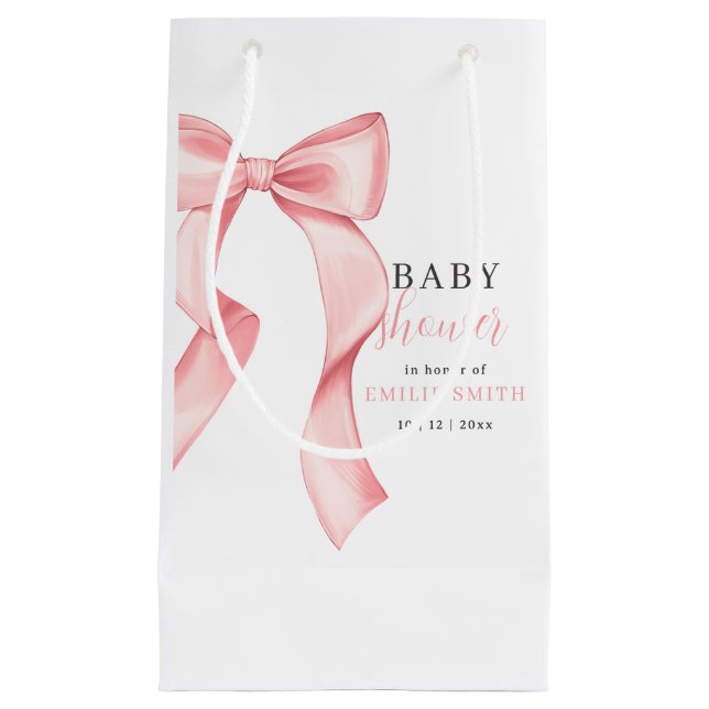Pink Bow Baby Dusche Einladung, rosa Coquette Kleine Geschenktüte (Vorderseite)
