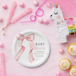 Pink Bow Baby Dusche Einladung, rosa Coquette Pappteller