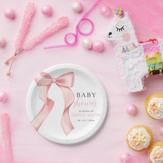 Pink Bow Baby Dusche Einladung, rosa Coquette Pappteller (Party)