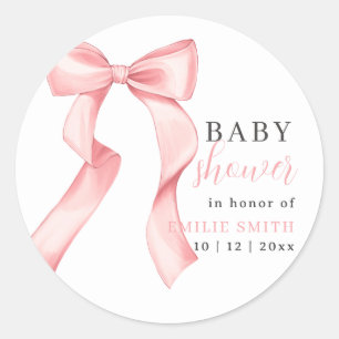 Pink Bow Baby Dusche Einladung, rosa Coquette Runder Aufkleber
